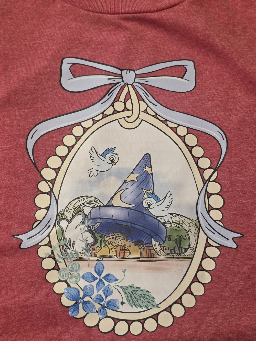 Red Graphic Tee with Blue Wizard Hat Illustration